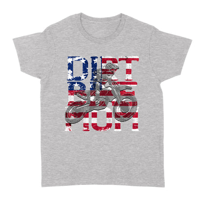 Dirt Bike Mom American Flag T-shirt - Mother's Day Shirt for Mom of a Rider, Patriotic Motorcycle Shirt| NMS342 A01