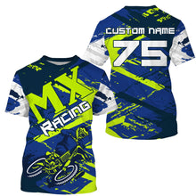 Load image into Gallery viewer, Blue Motocross jersey dirt bike custom shirt UPF30+ for kid men women MX racing off-road racewear PDT103