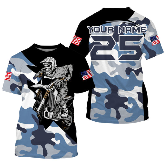 Blue camo custom dirt bike jersey kid&adult UV Motocross racing shirt off-road extreme motorcycle PDT141