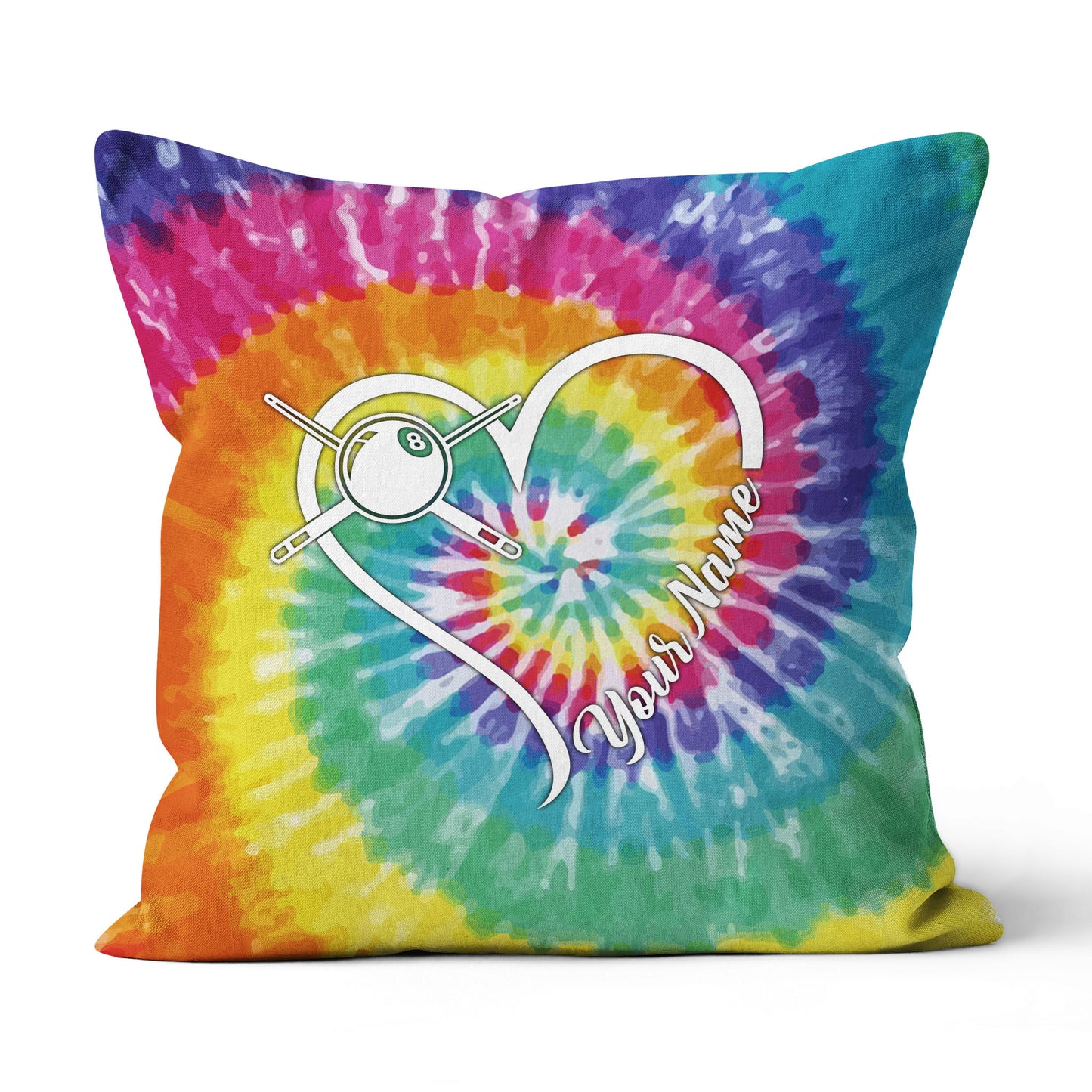 Personalized Billiards Heart Colorful Tie Dye Full Printing Throw Pillow TDM0760