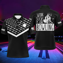 Load image into Gallery viewer, Funny Men Polo Bowling Shirt Personalized Work Sucks I'm Going Bowling Black Patriotic Short Sleeves NBP10