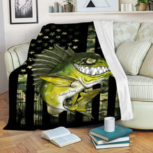 Load image into Gallery viewer, Largemouth Bass fishing American flag camo black funny bass fish ChipteeAmz's art custom fleece blanket AT049