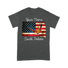 Load image into Gallery viewer, Pheasant hunting shirt South Dakota American Flag bird hunter custom name T-shirt - FSD1162 D06