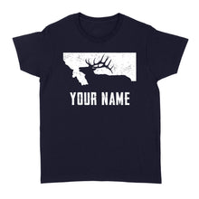 Load image into Gallery viewer, Montana Elk Hunting Custom Name Shirt Bull Elk MT State Shape Standard Women's T-shirt FSD1808D05