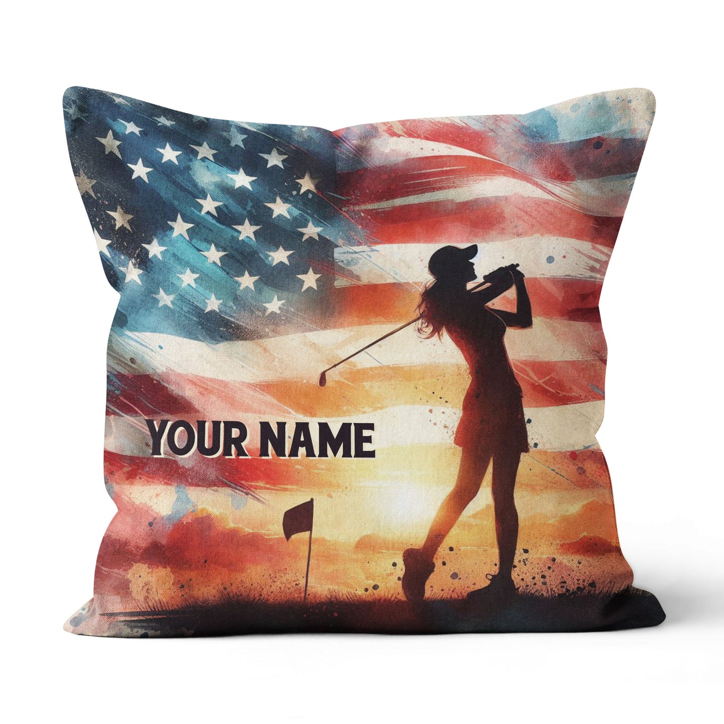 Watercolor Usa Flag Custom Golf Pillow Personalized Patriotic Golf Gifts LDT1175