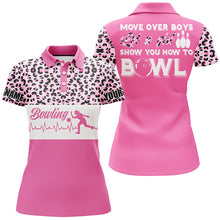 Load image into Gallery viewer, Bowling Girl Personalized Polo Shirt, Funny Women Bowling Pink Leopard Bowlers Jersey NBP43