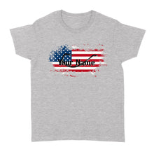 Load image into Gallery viewer, Custom name American Flag Fish Hook fishing Women's T-shirt, personalized fishing apparel gift for Fishing lovers- NQS1198