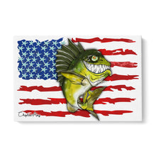 Load image into Gallery viewer, Largemouth Bass fishing art with American flag ChipteeAmz's fish art canvas AT004