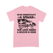 Load image into Gallery viewer, Never underestimate a woman who loves horses and believes in Jesus, horse gifts for girls D03 NQS2680  - Standard T-Shirt