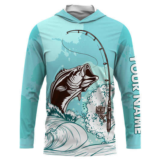 Bass Fishing Custom Long sleeve performance Fishing Shirts, Bass Fishing jerseys | sky blue - TTN32