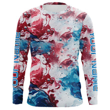 Load image into Gallery viewer, Red, White, Blue Tie Dye Camo Custom Long Sleeve Fishing Shirts, Patriotic Fishing Jerseys IPHW5205