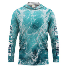 Load image into Gallery viewer, Custom Saltwater Long Sleeve performance Fishing Shirts, blue Sea wave camo Fishing jerseys IPHW1327