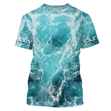 Load image into Gallery viewer, Custom Saltwater Long Sleeve performance Fishing Shirts, blue Sea wave camo Fishing jerseys IPHW1327