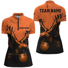 Load image into Gallery viewer, Custom Orange Eagle Women Bowling Quarter Zip Shirts Grunge Vintage Bowling Team Jerseys IPHW5343