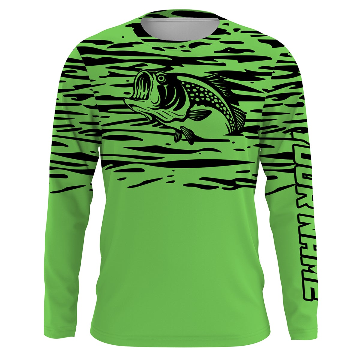 Largemouth bass fishing green color Custom Name All Over Printed UV Protection performance Fishing Shirts For Adult and Kid NQS2876