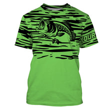Load image into Gallery viewer, Largemouth bass fishing green color Custom Name All Over Printed UV Protection performance Fishing Shirts For Adult and Kid NQS2876