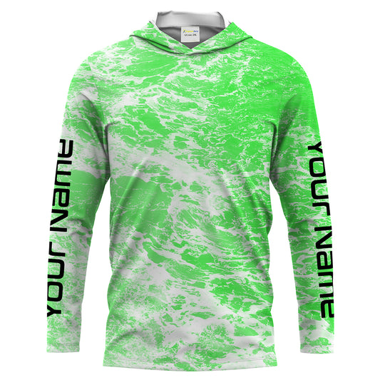 Custom Saltwater Long sleeve Fishing Shirts UV Protection, Sea wave camo Fishing Shirts | green - IPHW1502