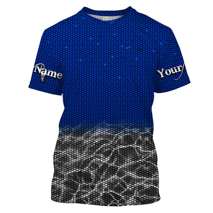 Custom Blue Fishing camo Long Sleeve performance Fishing Shirts, UV Protection Fishing apparel - IPHW1515
