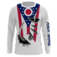 Load image into Gallery viewer, OH Ohio Flag Fishing 3D Fish Hook UV protection quick dry customize name long sleeves shirts personalized Patriotic fishing apparel gift for Fishing lovers IPH1906