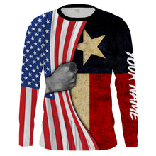 Load image into Gallery viewer, Personalized American Texas Flag Custom Long Sleeve performance Shirts, Patriotic apparel 4th of July day - IPHW1159