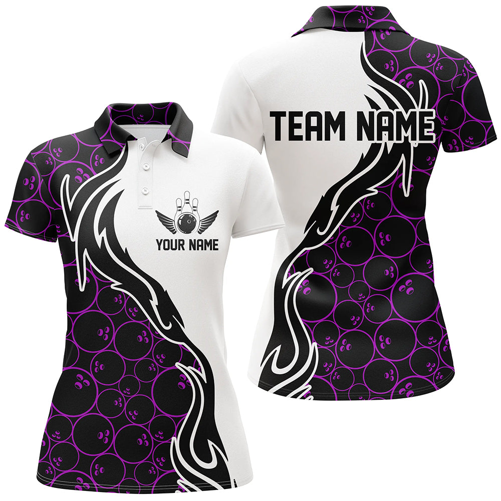 Purple Bowling Pattern Custom Women Bowling Polo Shirts Flame Bowling Team Jerseys Tournament IPHW5310