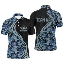 Load image into Gallery viewer, Blue Camo Custom Army Bowling Team Shirts Personalized Bowling League Shirts For Men IPHW5518
