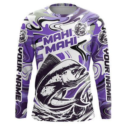 Custom Mahi Mahi Long Sleeve Uv Protection Fishing Shirts, Mahimahi Performance Shirts | Purple Camo IPHW6152