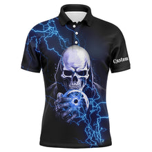 Load image into Gallery viewer, Blue Thunder Skull Custom Bowling Team Shirts For Men And Women Team Bowling Jerseys Bowlers IPHW5512