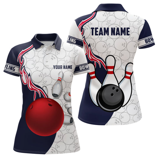 Custom Women Bowling Polo Shirts Bowling Ball And Pins Team League Bowling Jerseys Outfit IPHW5305