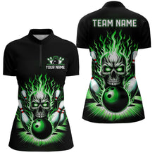 Load image into Gallery viewer, Personalized Skull Bowling Shirt For Women Custom Team'S Name Flame Bowler Jerseys | Green IPHW5820