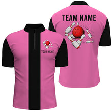 Load image into Gallery viewer, Personalized Pink Black Retro Bowling Quarter Zip shirt For Men custom vintage bowling team jerseys NQS6568