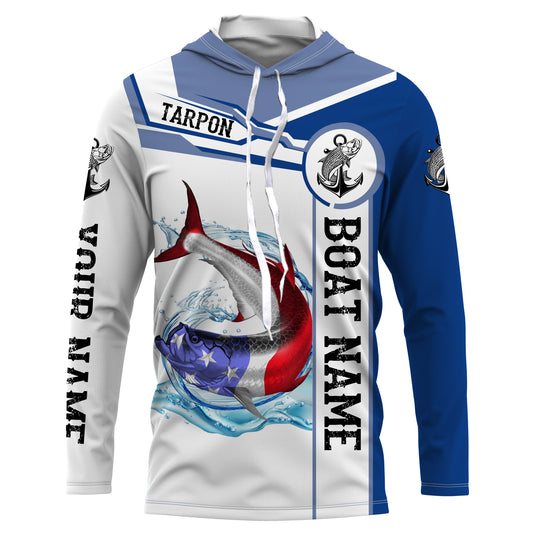 Tarpon Fishing American Flag Custom name and boat name performance Fishing Shirts, Patriotic Fishing gifts NQS2363