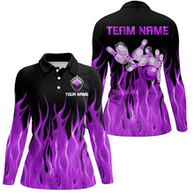 Load image into Gallery viewer, Purple flame Womens bowling polo shirt black Bowling Jerseys Personalized Bowling Team Shirts NQS7302