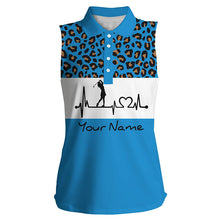 Load image into Gallery viewer, Women's sleeveless golf polo shirt  golf heartbeat custom leopard golf shirt, golfing gifts for women NQS4960
