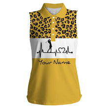 Load image into Gallery viewer, Women's sleeveless golf polo shirt  golf heartbeat custom leopard golf shirt, golfing gifts for women NQS4960