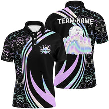Load image into Gallery viewer, Black Mens polo bowling shirts Custom neon camo team league bowling jerseys, gifts for bowlers NQS7210
