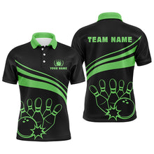 Load image into Gallery viewer, Personalized black bowling polo shirts for men, custom men's bowling shirt team bowling jerseys |Green NQS6925