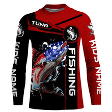 Load image into Gallery viewer, Tuna fishing American flag patriotic Custom Name men's performance Fishing Shirts, fishing apparel NQS3279