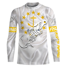 Load image into Gallery viewer, RI Rhode Island Fishing Flag Fish hook skull Custom sun protection fishing shirts for men, women, kid NQS3405