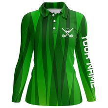 Load image into Gallery viewer, Green stripes pattern custom name Womens golf polos shirts, ladies's golf attire unique golf gifts NQS7136