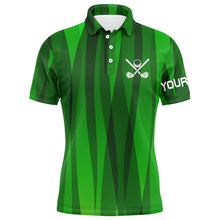 Load image into Gallery viewer, Green stripes pattern custom name Mens golf polos shirts, men's golf attire unique golf gifts NQS7136
