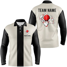 Load image into Gallery viewer, Personalized Beige and Black Retro Bowling Polo Shirts For Men custom vintage bowling team jerseys NQS7000