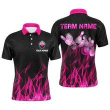Load image into Gallery viewer, Personalized Men polo Bowling Shirt Pink Flame Bowling Ball &amp; Pins camo bowling jersey for men Bowler NQS5880