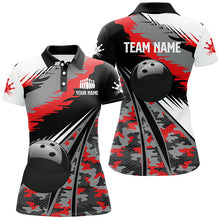 Load image into Gallery viewer, Womens bowling polo shirts Custom black ball red camo Bowling Team Jersey, gift for Bowlers NQS6571