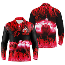 Load image into Gallery viewer, Red flame Mens polo bowling shirts, Personalized men's bowling jerseys, bowling team jerseys NQS6366