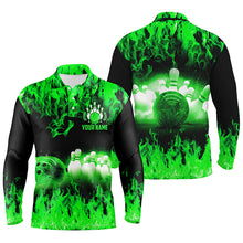 Load image into Gallery viewer, Green flame Mens polo bowling shirts, Personalized men's bowling jerseys, bowling team jerseys NQS6367