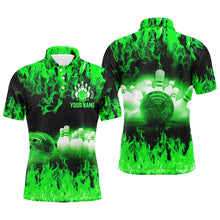 Load image into Gallery viewer, Green flame Mens polo bowling shirts, Personalized men's bowling jerseys, bowling team jerseys NQS6367
