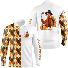 Load image into Gallery viewer, Thanksgiving argyle plaid pattern custom Mens golf polo shirt, Turkey Bird golf tops for men Golf Gift NQS6850