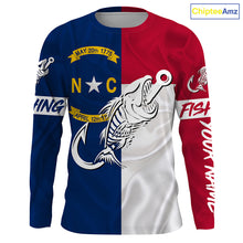Load image into Gallery viewer, NC Fishing North Carolina Flag Fish hook skull Custom Name sun protection fishing shirts NQS3471