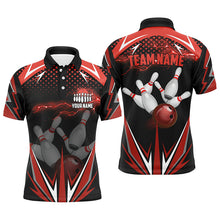 Load image into Gallery viewer, Black Men Bowling Polo Shirt Custom red lightning team Mens Bowlers Jerseys bowling outfits NQS6588